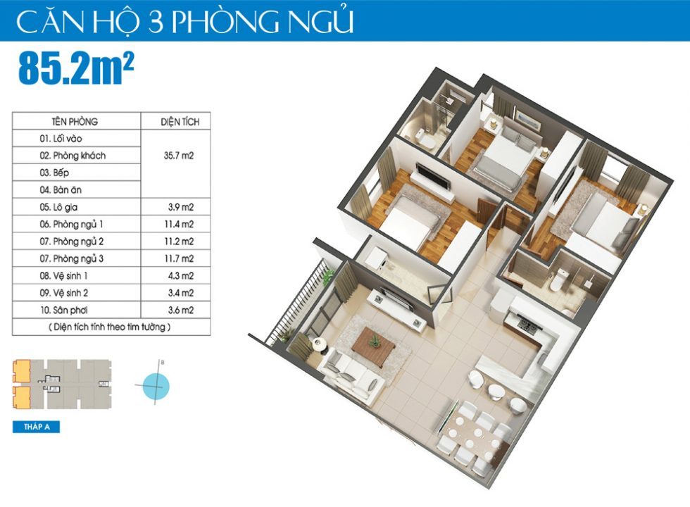 Căn hộ 03PN85.2m2