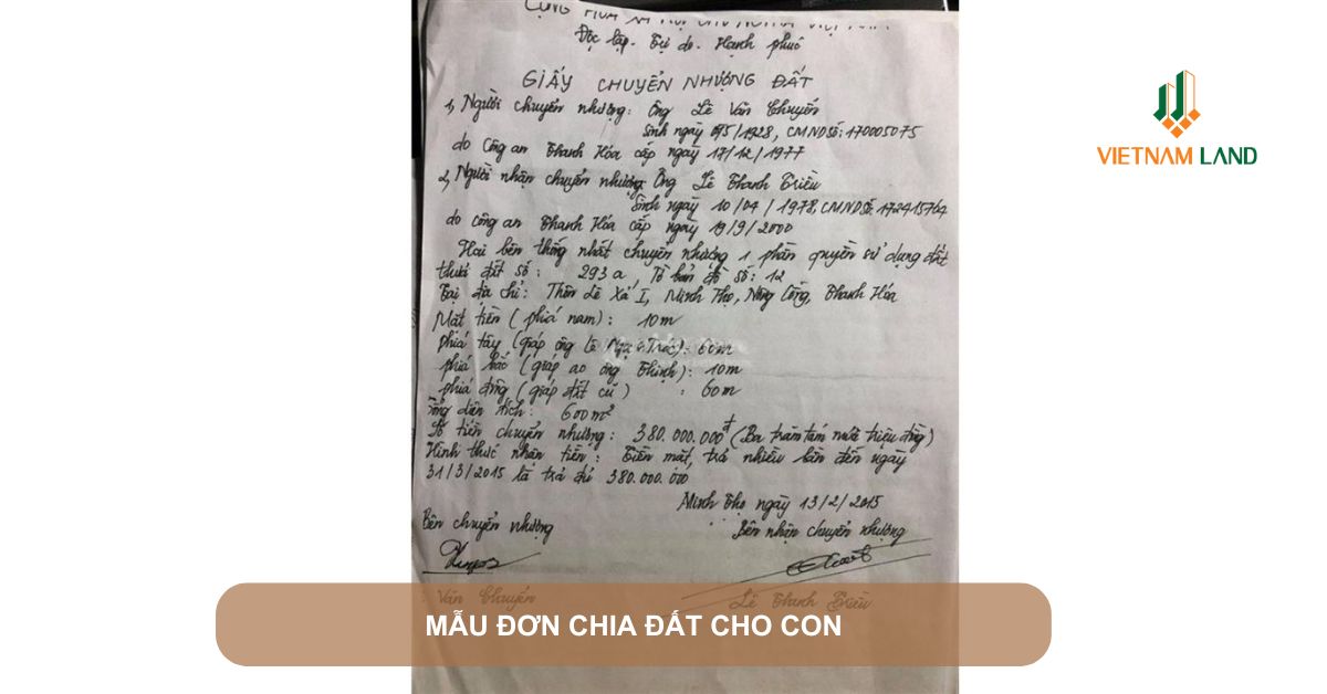 mẫu đơn chia đất cho con